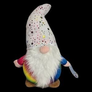 Toy Factory Rainbow Plush Gnome White Sequin Star Hat Rainbow Gnome Plush Pride